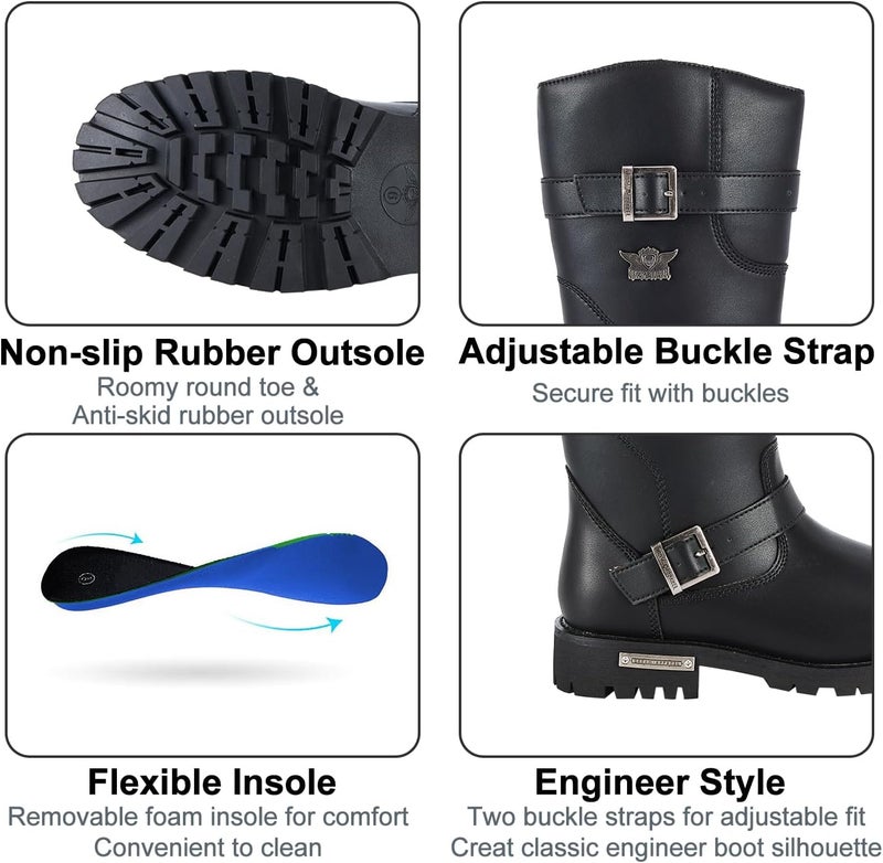 Dream Apparel Mens 11in PU Leather Motorcycle Engineer Boots for Riding, Waterproof Biker Boots with Full Length Side Zipper, Black Faux Leather Mid Calf Footwear - Image 4